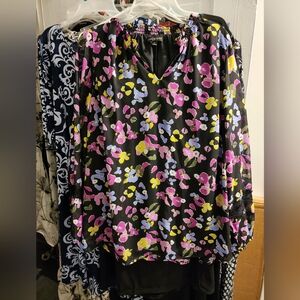 Lane Bryant Black Blouse with Pink and Yellow Floral